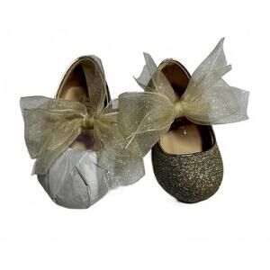 Kailee P Gold Glitter Bow Flats Toddler Size 4 NWOB